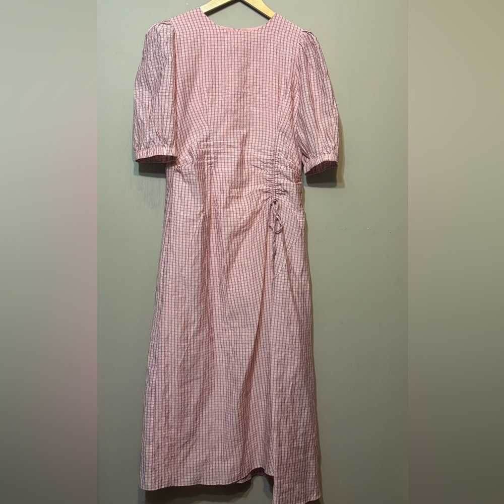 ZARA Checked Balloon Sleeve Cinched Side Dress